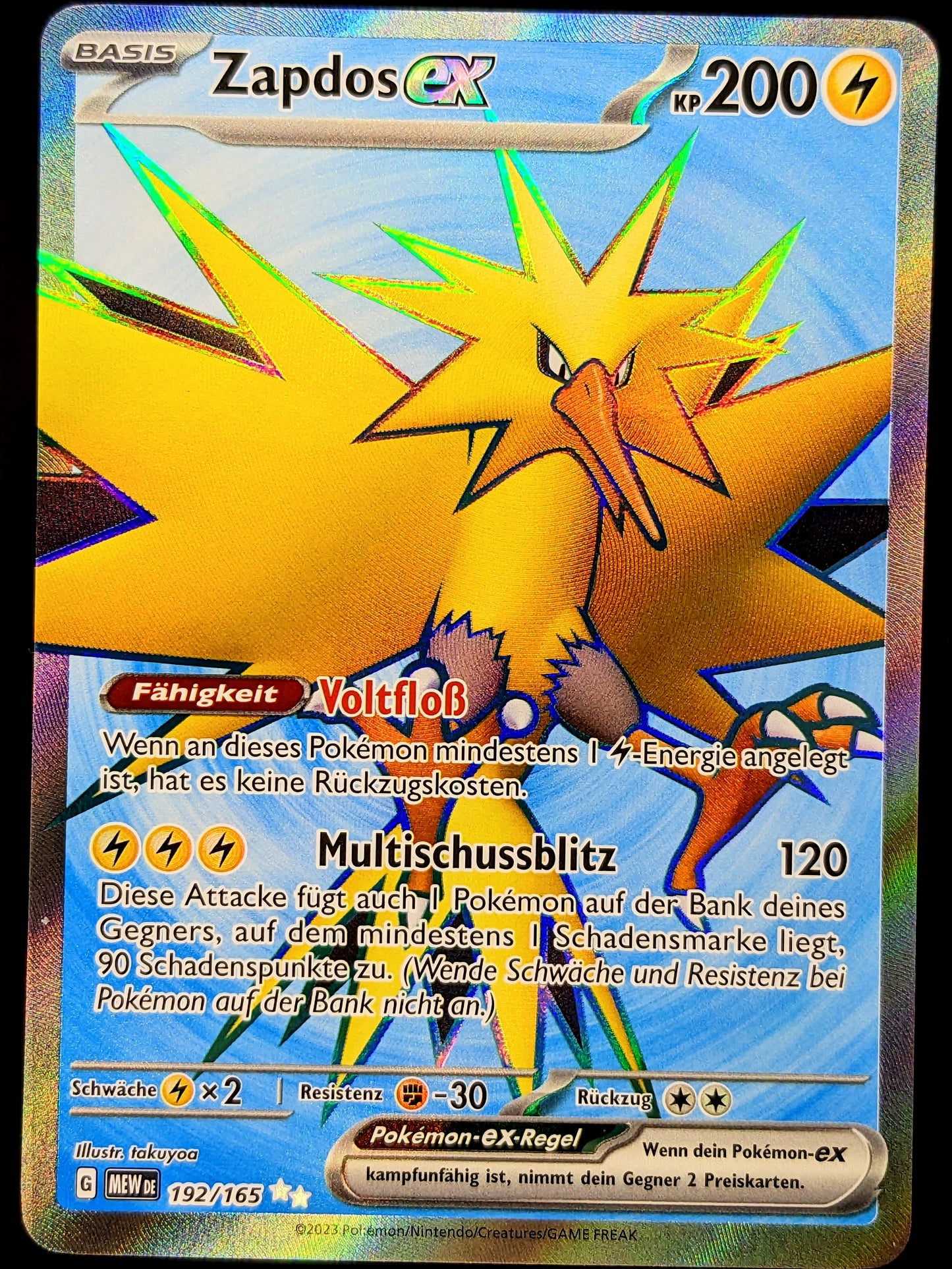 Zapdos Ex Full Art 192/165 DE
