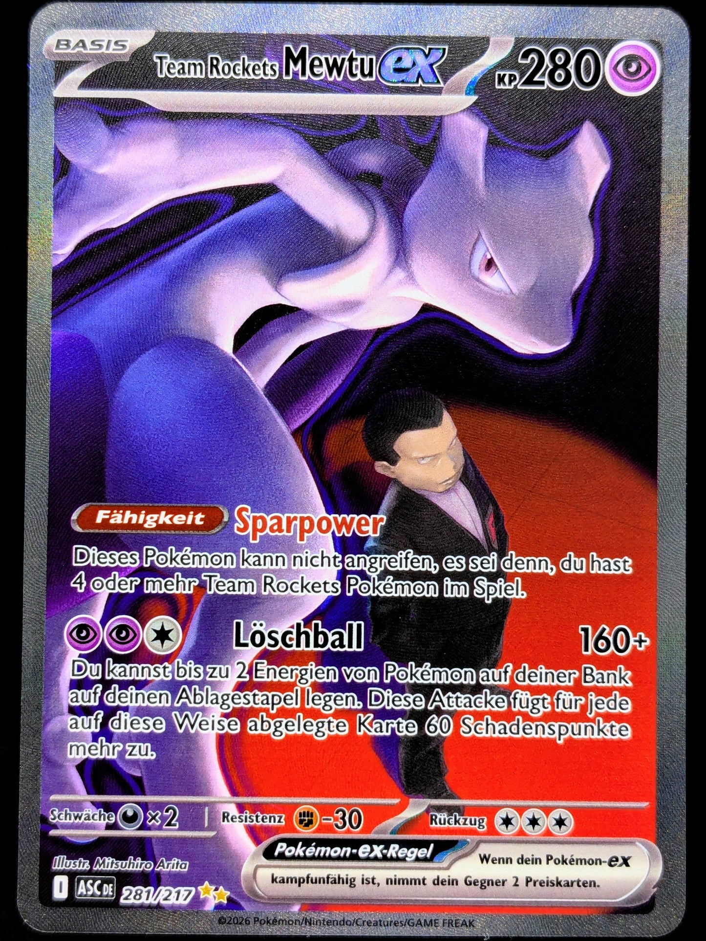 Team Rockets Mewtu Ex 281/217 Special Illustration Rare DE