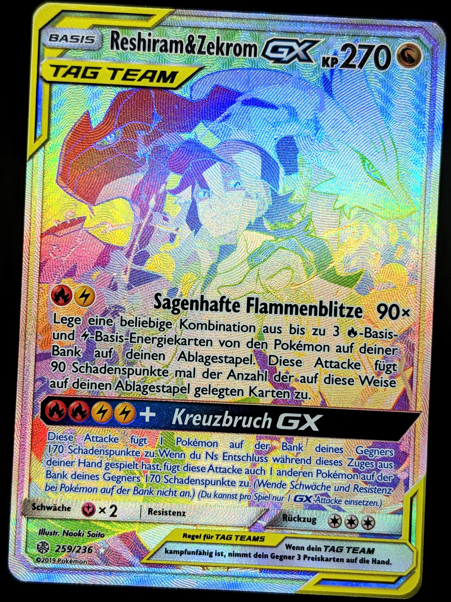 Reshiram & Zekrom GX Tag Team Rainbow 259/236 DE