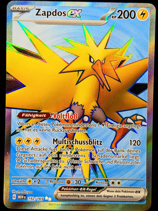 Zapdos Ex Full Art 192/165 DE